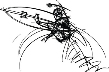hand-drawn vector illustration of a sketch of a surfer on surf board