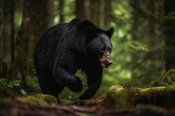 AI generated illustration of a Newfoundland black bear in a lush forest on a sunny day