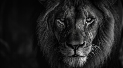 Majestic lion in monochrome, wildlife and animal power