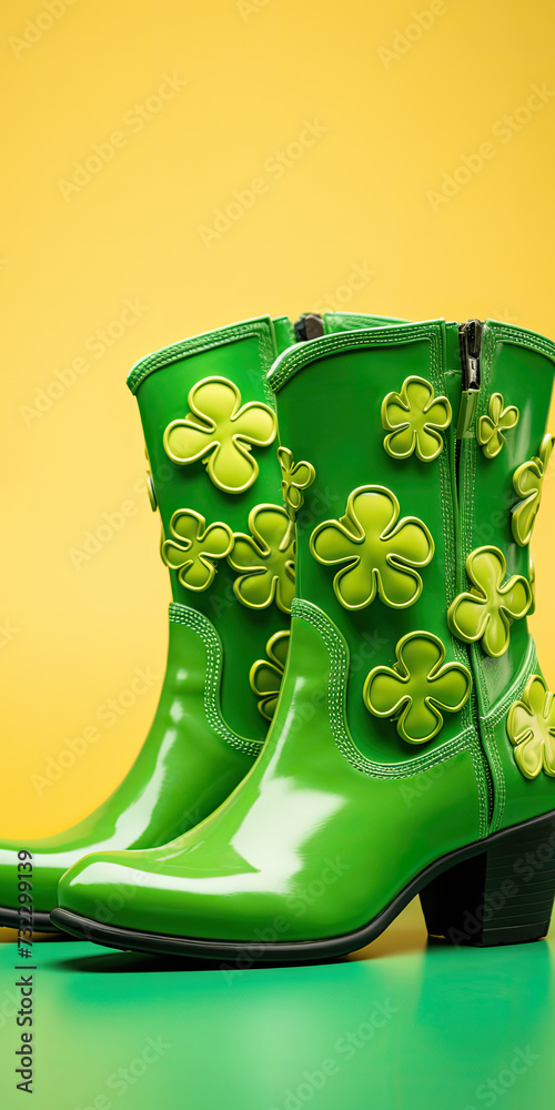 Sticker green and glamorous rain boots with shamrock design