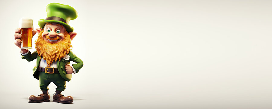 St. Patrick's Day Leprechaun with a Pint of Guinness