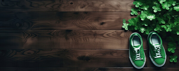 Lucky Green Shoes on a Wooden Floor