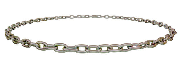 Minimalist Impact: Simple 3D circle of metallic chains, rendered with dynamic camera angle and transparent background for modern design.