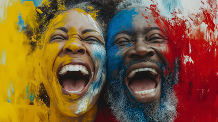 Exuberant Colors of Joy: African American Couple Covered in Paint Celebrating