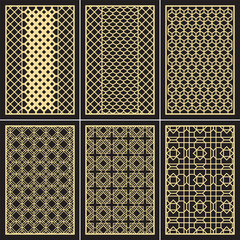 Set of geometric patterns of abstract lines. Decorative panel for laser cutting. Template for cutting plywood, wood, paper, cardboard and metal.