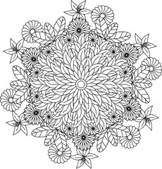 abstract floral mandala adult coloring page background tulips intricate garden flower circular design line art coloring