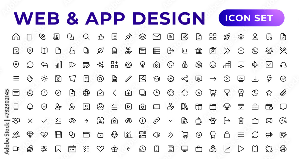 Wall mural web & app desogm icon set. ui ux line icon, user interface iconset collection.