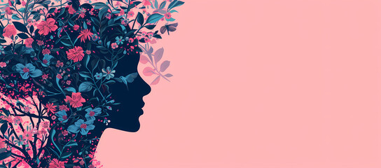 Woman's head silhouette design with flowers and pattern - Powered by Adobe