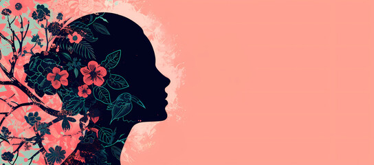Woman's head silhouette design with flowers and pattern