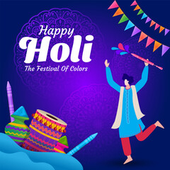 man celebrating colorful happy holi hindu festival background greeting vector