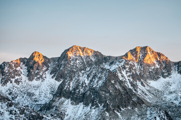 Mountains in the Pyrenees from the Grandvalira ski resort in Andorra - obrazy, fototapety, plakaty