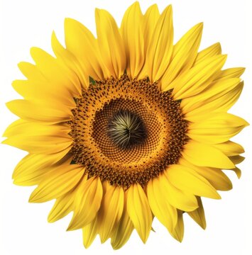 Gorgeous Sunflower blossom closeup and isolated on white background.