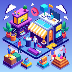 eCommerce online marketplace bustling with activity, showcasing a variety of products and services, Generative AI
