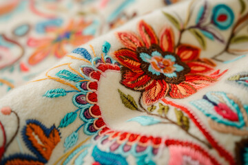 Obraz na płótnie Canvas Intricate Embroidery on Traditional Russian Valenki Material, Cultural Artistry