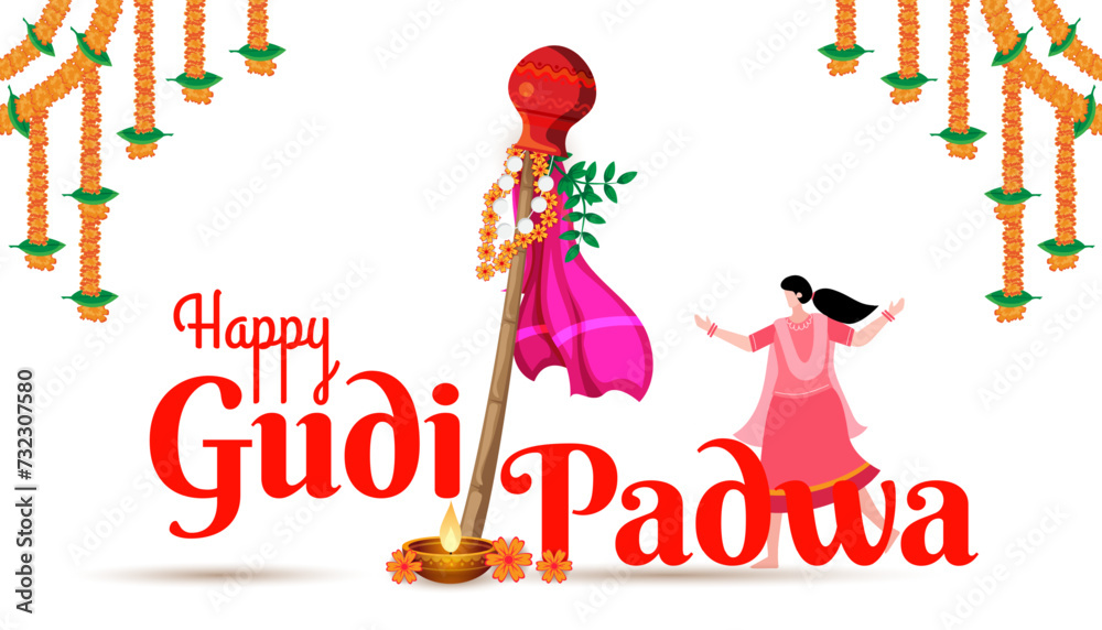 Wall mural cultural marathi hindu new year festival gudi padwa celebration greeting background vector