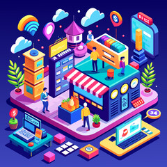 Obraz premium eCommerce online marketplace bustling with activity, showcasing a variety of products and services, Generative AI