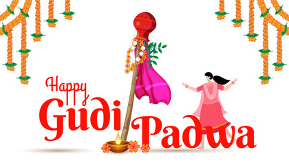 cultural marathi hindu new year festival gudi padwa celebration greeting background vector