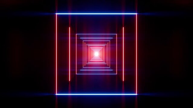 Glowing Red and Blue Lamp Sqaure Tunnel Passage VJ Background Loop