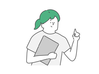 ファイルを持ちながら指差しをする女性介護士