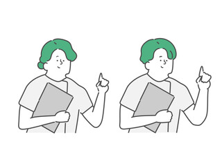 ファイルを持ちながら指差しをする男女の看護師