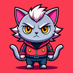 Obraz premium Cat Angry , Cute , Cyber Punk style , Big eye , Full Human Body , Model Chibi , art 90 style 
