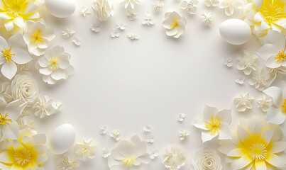 Naklejka na ściany i meble Easter background, flowers and easter eggs on white background