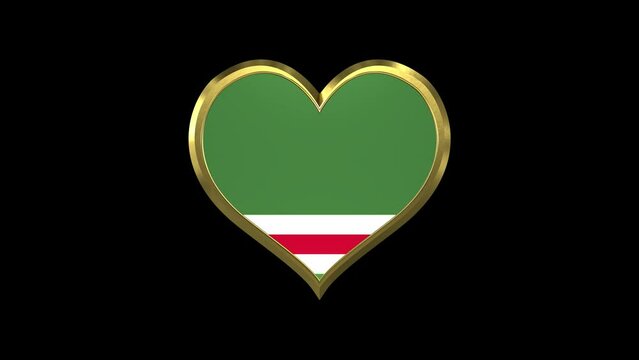 Chechen Repub lic of Ichkeria Flag In Golden Heart Shape With Alpha Matte. Seamless Loop