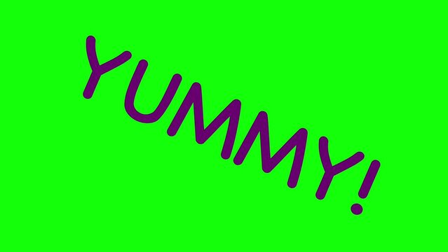 Yummy! text video. video typography for food and beverage promotional video advertising purposes. yummy isolated on green background.