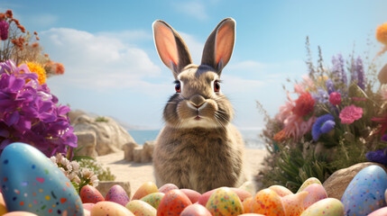 Fototapeta na wymiar Creative composition. Easter bunny background
