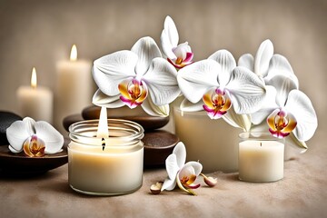 Obraz na płótnie Canvas Spa candle and white orchid