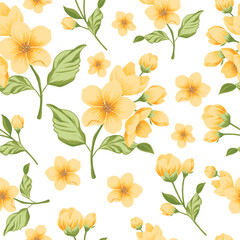 Vector pattern with yellow delicate spring flowers