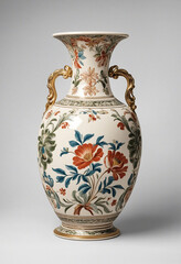 Beautiful vintage porcelain 3d Antique Stone Vase, 3d, photorealistic, Illustrations, white background.