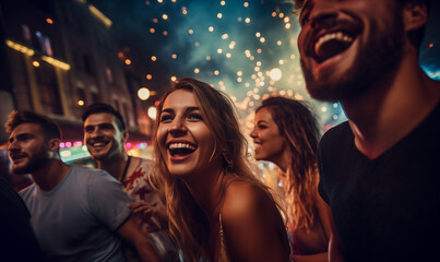 Happy Friends Nightlife Young People Street Party