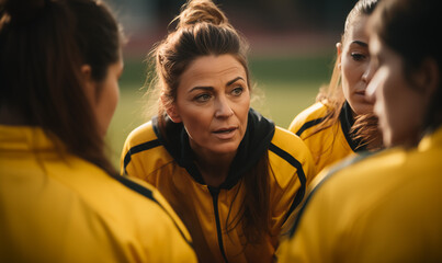 Woman Female Coach Girls Sports Team Huddle