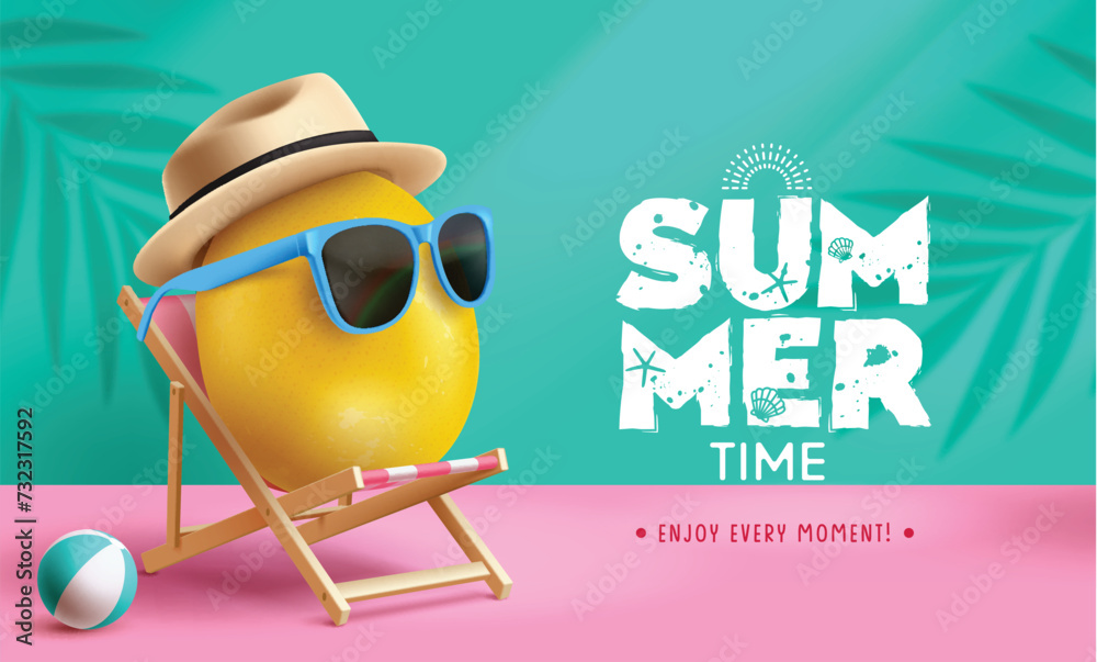 Canvas Prints summer time text vector design. summer time greeting text with sitting lemon wearing sunglasses and 
