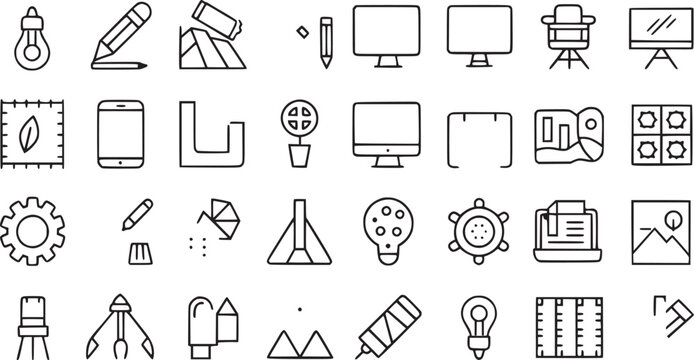 set of line icons of graphic design.