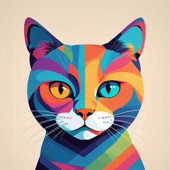 illustration of a cat face, flat design, geometric art