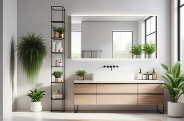Fototapeta na wymiar elegant and stylish interior of modern bathroom in natural grey colours