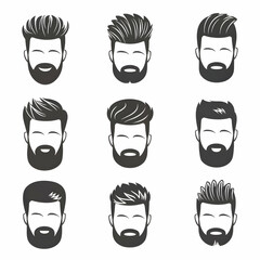 Men's Beard and Hair style Icon set for barber and hair cut logo and men fashion style - Vector.