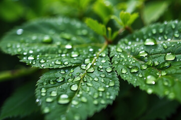 Green leafs with water droplets on it