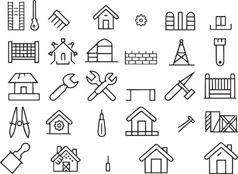 Web out line icons construction home repair.