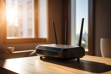 Contemporary router placed on the table - obrazy, fototapety, plakaty