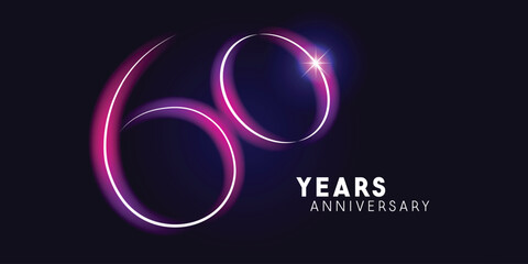 60 years anniversary vector logo, icon. Graphic symbol with neon 60th anniversary