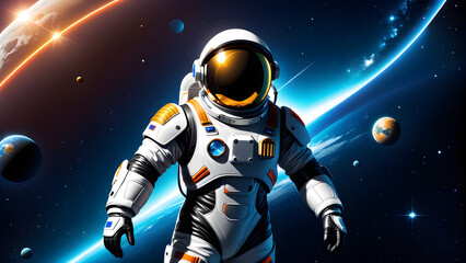 space suit icon and vector clipart isolated on space background. astronaut in space - obrazy, fototapety, plakaty