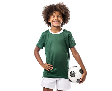 Happy young African American football (soccer) player, cut out