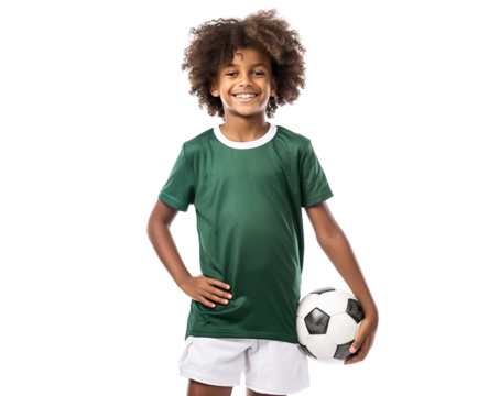 Happy young African American football (soccer) player, cut out