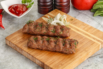 Kebab with beef served onion