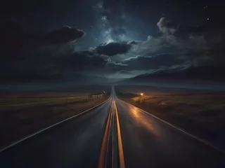 Tuinposter road in the night Road at night   nighttime road   empty road   highway at night   deserted road   moonlit road   dark road   asphalt road   paved road   long road   scenic road   winding road © Basit