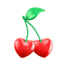 Heart shaped cherries isolated on white. Emoji icon. Clipping path included