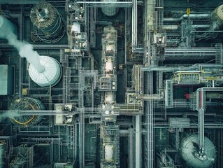 Aerial footage capturing the scale of a power plant or refinery